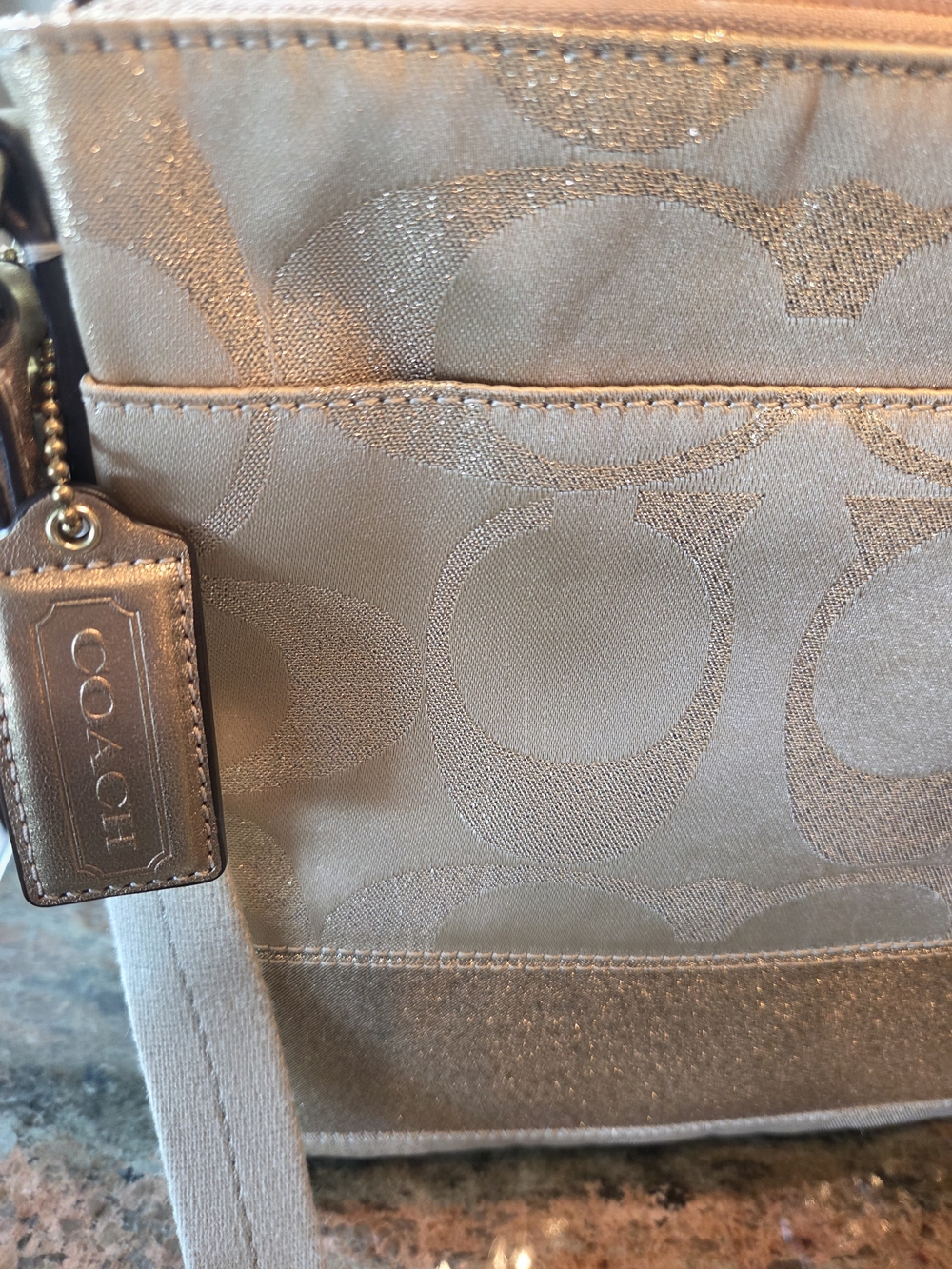 Coach Metallic Beige And Gold Signature Crossbody with Floral Wristlet - Picture 2 of 9